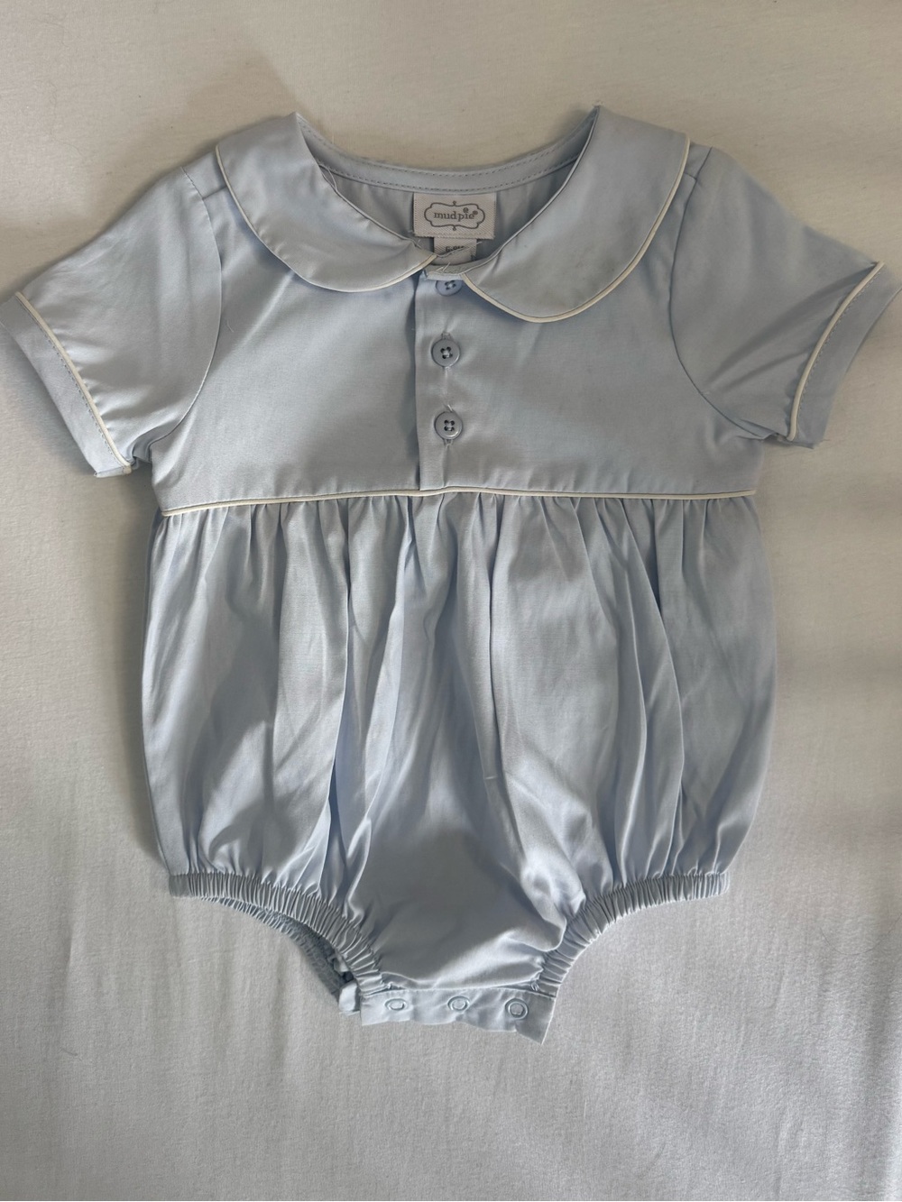 Mud Pie Pale Blue Peter Pan Collar Baby One-Piece